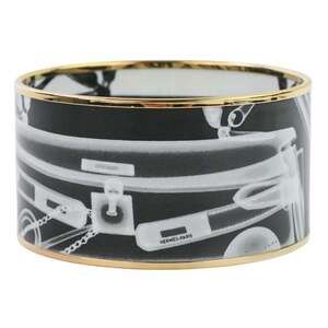 HERMES Hermès Check-In Enamel Bangle Bracelet in Black for Women